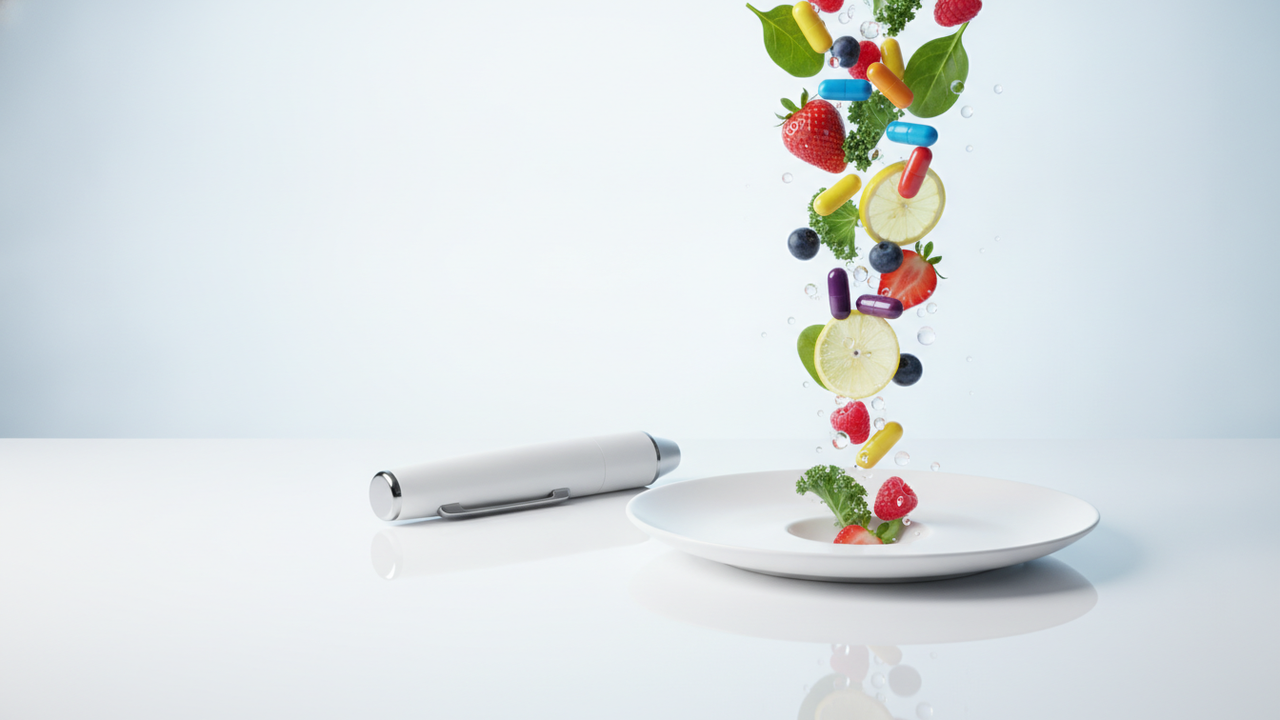IV hydration and nutrient repletion supporting a patient on a GLP-1 weight-management program — electrolytes, B-complex, and vitamins that map to documented GLP-1 side effects.