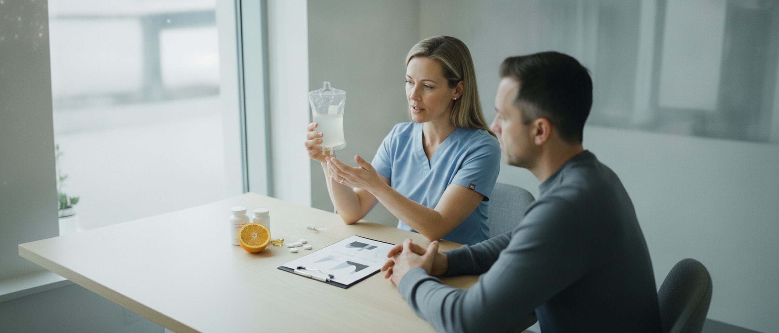 A clinician preparing a sterile IV in a clean clinical setting — sterile, traceable, compliantly sourced supply ready for seasonal demand.
