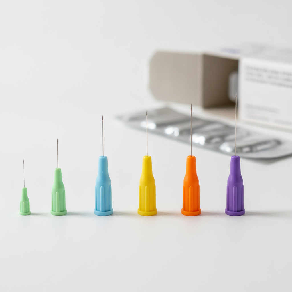 Pen needle size and gauge comparison — 4 mm 32G to 12.7 mm 29G — showing needle length and bore for insulin and GLP-1 subcutaneous injection